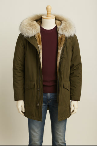 YVES SALOMON PARKA ICONIC FUR LINEN JACKET SIZE 48 MEN