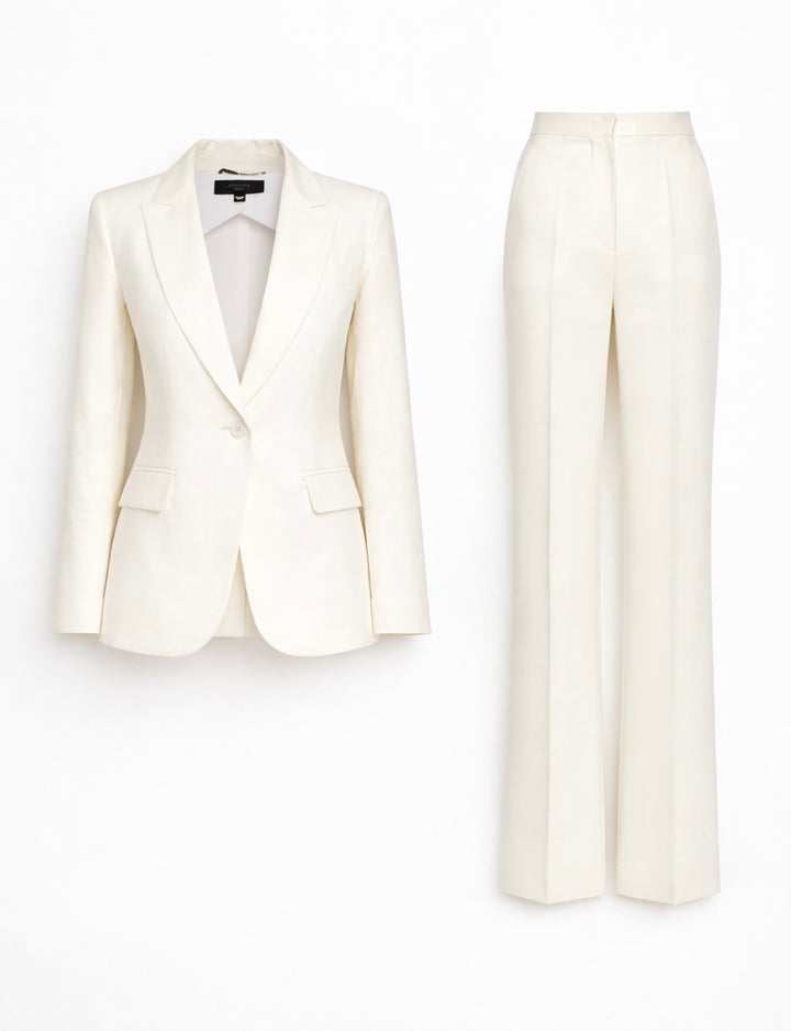 WEEKEND MAX MARA WHITE LINEN PANTSUIT SUIT SIZE I42 UK 10 US 8 LADIES