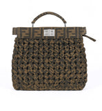 Fendi Fabric Jacquard FF 1974 Woven Knotted Peekaboo Iconic Satchel Tobacco Moro Medium Bag Handbag ladies