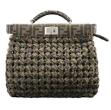 Fendi Fabric Jacquard FF 1974 Woven Knotted Peekaboo Iconic Satchel Tobacco Moro Medium Bag Handbag ladies