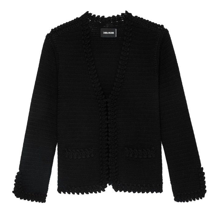 Zadig & Voltaire Marty black cotton knit cardigan sweater blazer size S small ladies