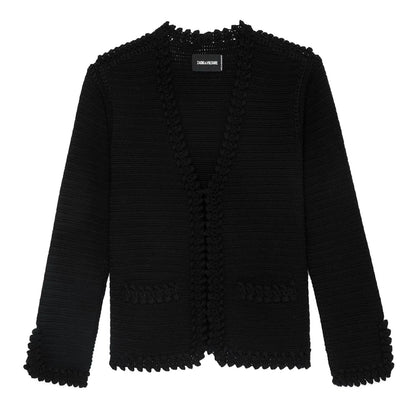 Zadig & Voltaire Marty black cotton knit cardigan sweater blazer size S small ladies