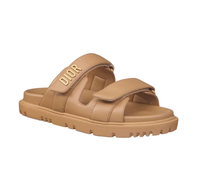 Christian Dior Lambskin Dioract 10mm Slide Sandals Brown size 38 ladies