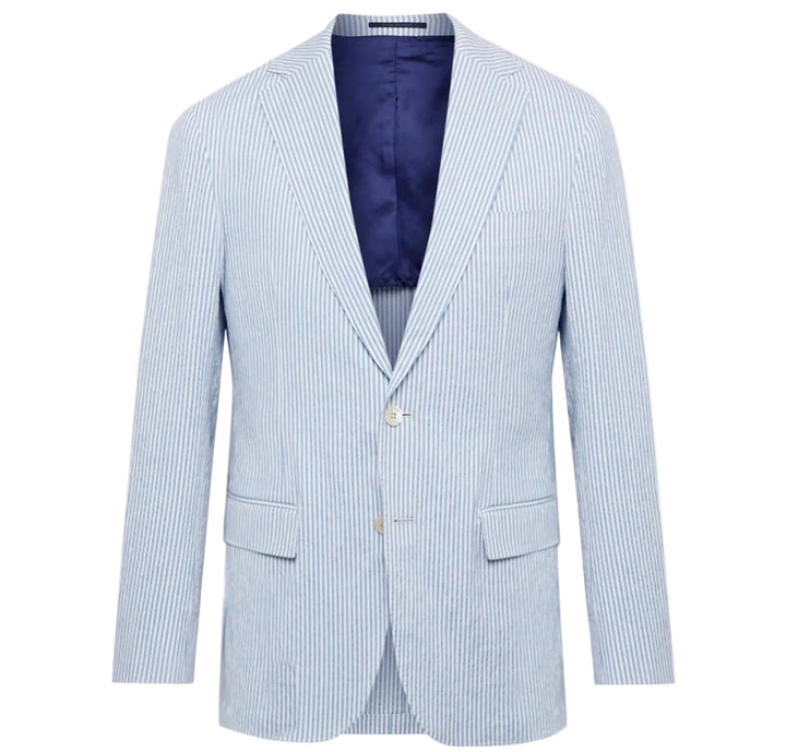 Sid Mashburn -Slim-Fit Striped Cotton-Seersucker Blazer - Blue & White Jacket size 50R men