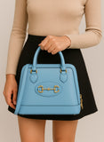 GUCCI Boarded Plutone Calfskin Small Horsebit 1955 Top Handle Bag in Blue Ladies