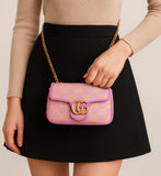 Gucci Super Mini GG Marmont Matelasse Canvas Flap crossbody bag handbag pink ladies