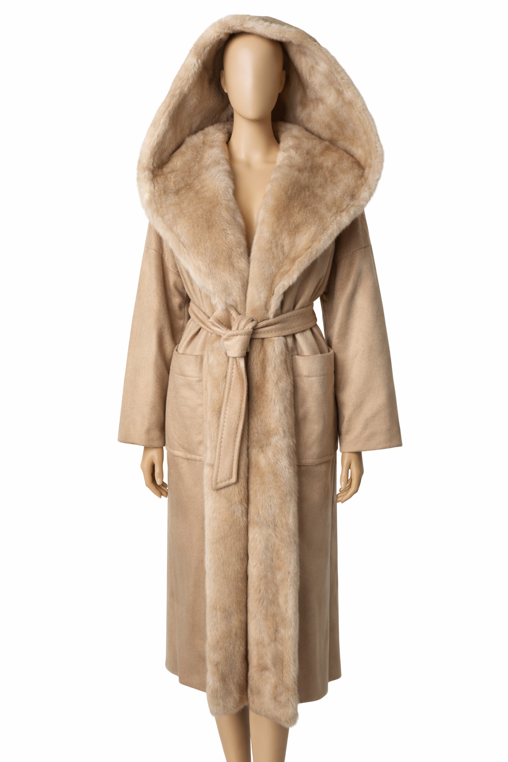 MAX MARA Marilyn hooded beige cashmere wrap coat with mink fur trim size UK 4 F 34 US 2 ladies