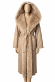 MAX MARA Marilyn hooded beige cashmere wrap coat with mink fur trim size UK 4 F 34 US 2 ladies