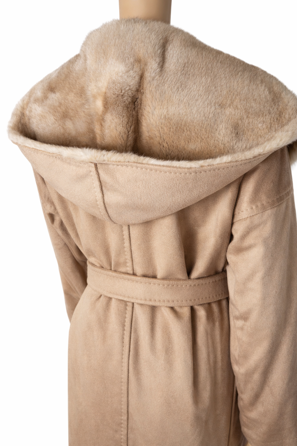 MAX MARA Marilyn hooded beige cashmere wrap coat with mink fur trim size UK 4 F 34 US 2 ladies