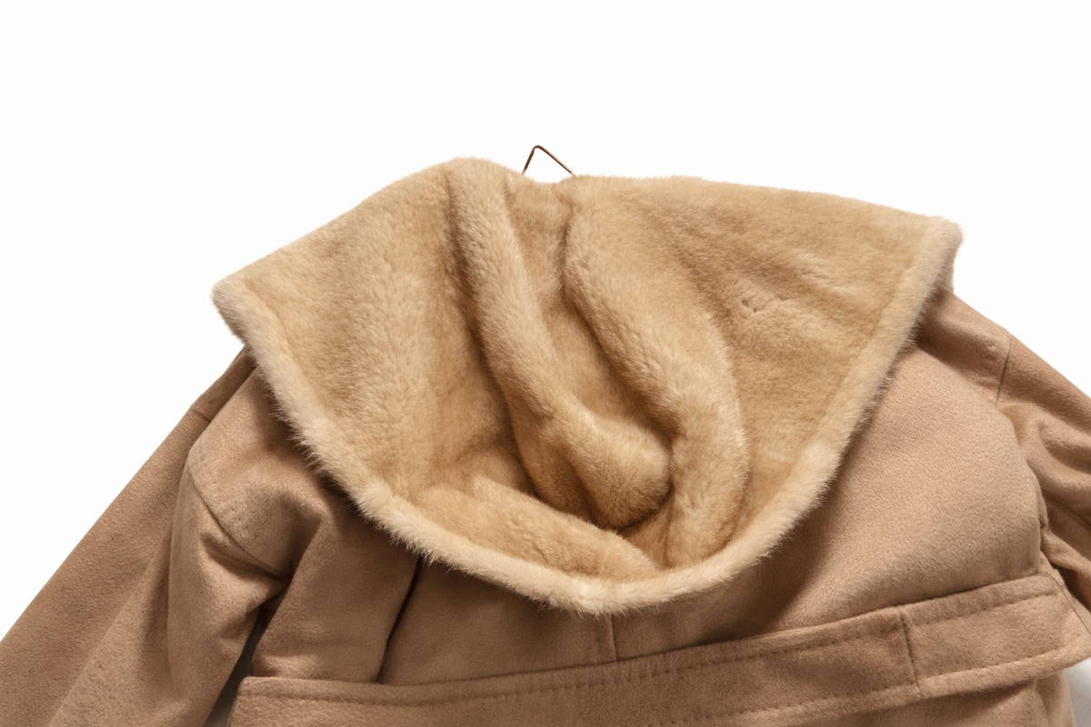 MAX MARA Marilyn hooded beige cashmere wrap coat with mink fur trim size UK 4 F 34 US 2 ladies