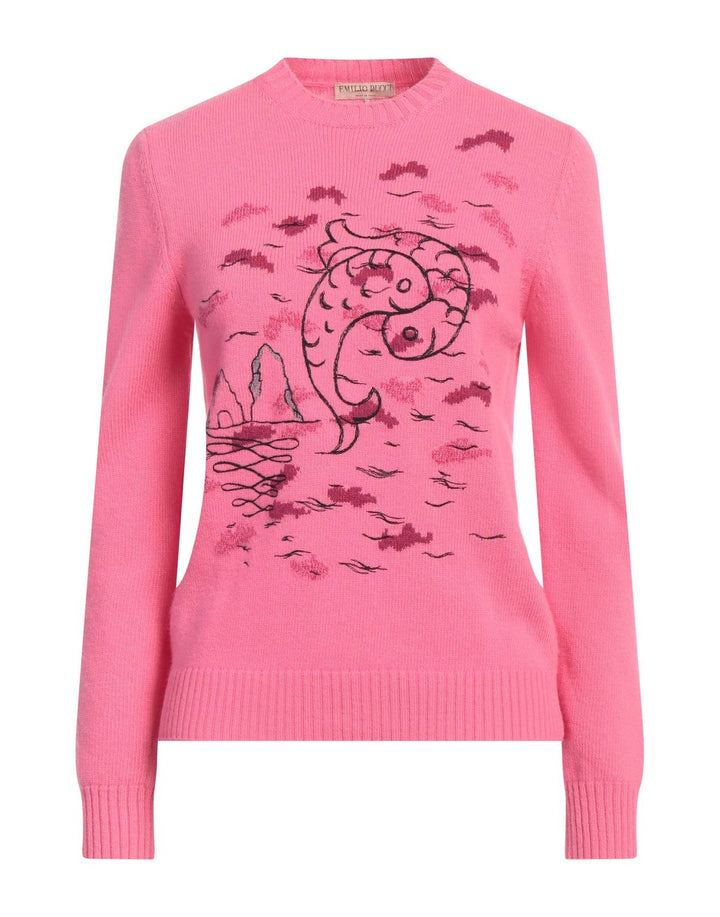 Emilio Pucci Pink Fuchsia Zodiac Pisces Pullover Jumper Sweater Size M medium ladies
