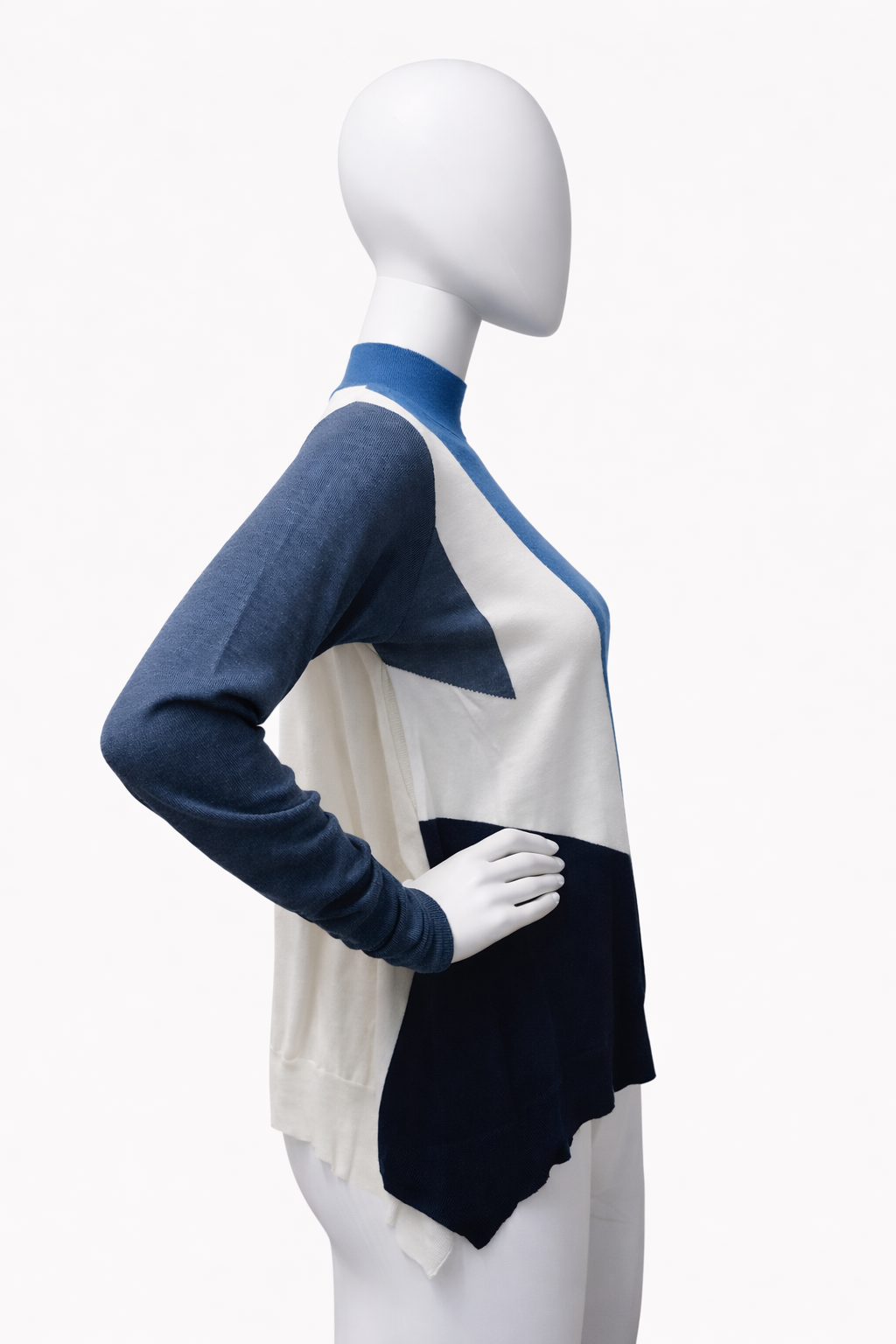 Stella McCartney grey blue white asymmetric intarsia sweater pullover jumper size M ladies