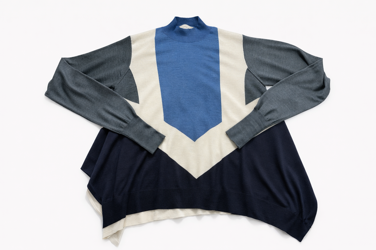Stella McCartney grey blue white asymmetric intarsia sweater pullover jumper size M ladies