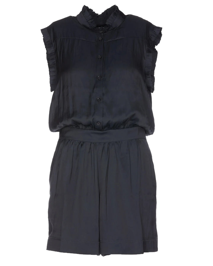 Zadig & Voltaire Navy Caosys Satin Ruffle Trim Romper Size S small ladies