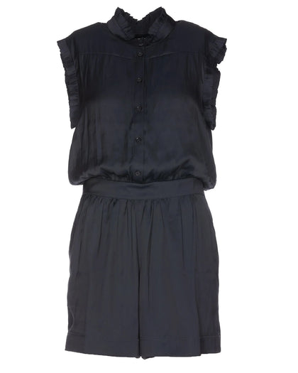 Zadig & Voltaire Navy Caosys Satin Ruffle Trim Romper Size S small ladies