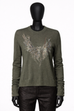 Zadig and Voltaire crystals miss eagle cashmere sweater jumper in khaki ladies