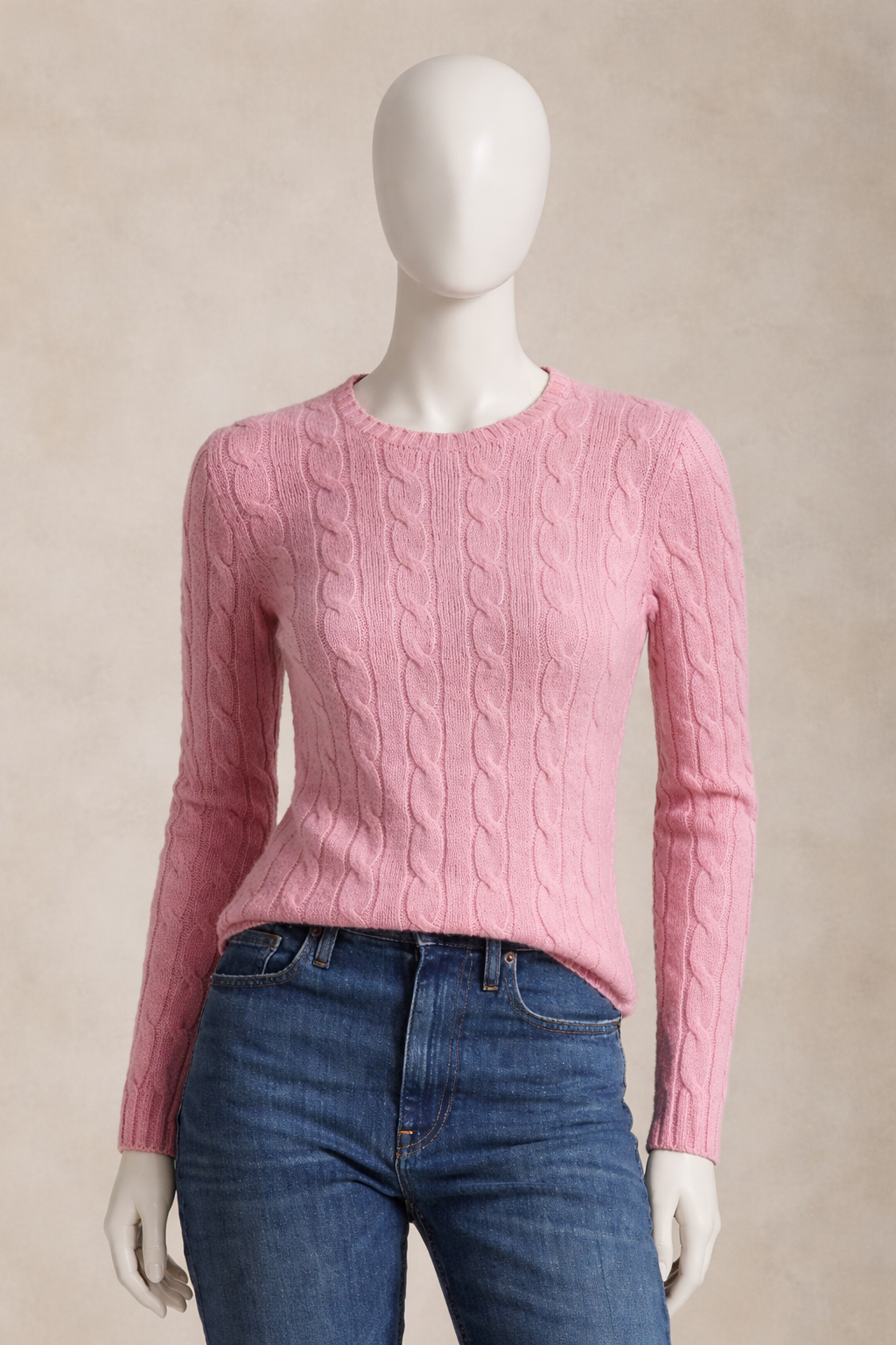 RALPH LAUREN SUGAR MOUSE PINK CASHMERE CREW NECK CABLE KNIT JUMPER Size M medium ladies
