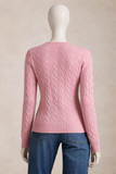 RALPH LAUREN SUGAR MOUSE PINK CASHMERE CREW NECK CABLE KNIT JUMPER Size M medium ladies