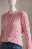 RALPH LAUREN SUGAR MOUSE PINK CASHMERE CREW NECK CABLE KNIT JUMPER Size M medium ladies