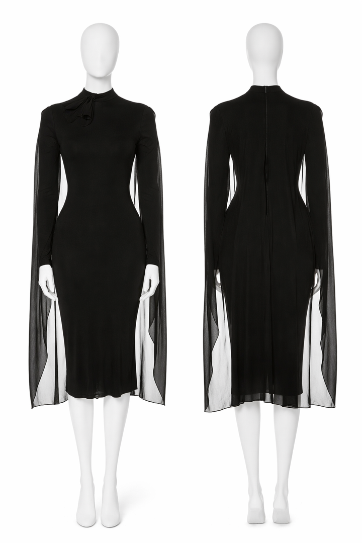 Tom Ford Cape-Black High Neck Long Sleeve Jersey Dress size I 38 XS Ladies