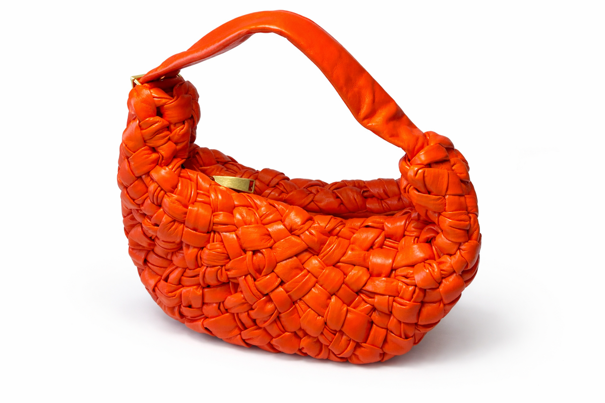 Bottega Veneta Leather Intrecciato Banana Shoulder Bag Orange ladies
