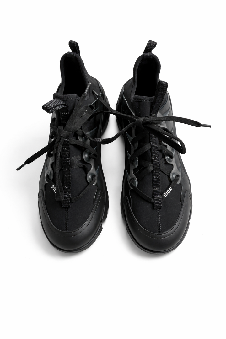 Christina Dior D-Connect  Black Neoprene and PVC Low Top Sneakers Size 39 ladies