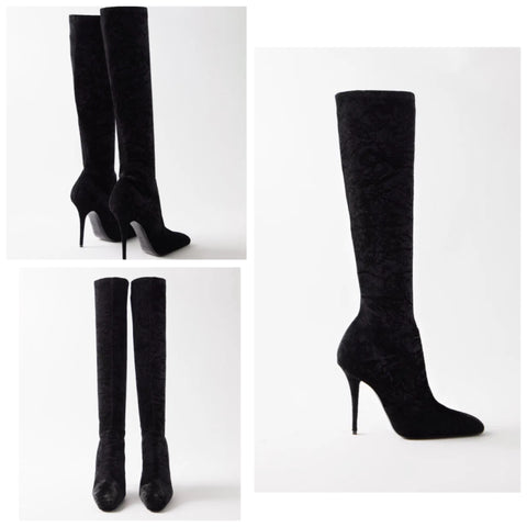 Saint Laurent Talia 110 Velvet Knee-High Boots Size 39 ladies