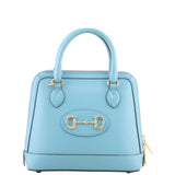 GUCCI Boarded Plutone Calfskin Small Horsebit 1955 Top Handle Bag in Blue Ladies