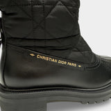 Christian Dior Frozen-D Ankle Boot Black Calfskin Cannage Quilted Nylon and White Shearling size 38 ladies