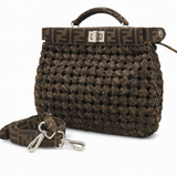 Fendi Fabric Jacquard FF 1974 Woven Knotted Peekaboo Iconic Satchel Tobacco Moro Medium Bag Handbag ladies