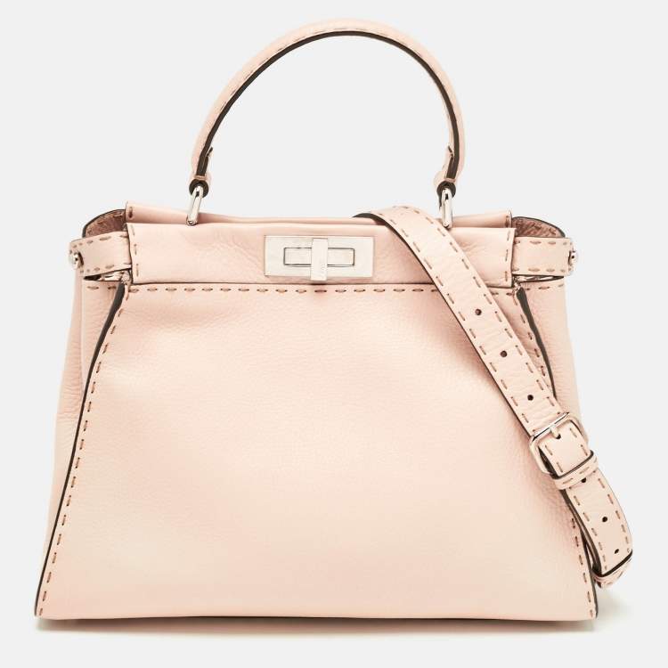 Fendi Pink Selleria Leather Mini Peekaboo Top Handle Bag Handbag ladies