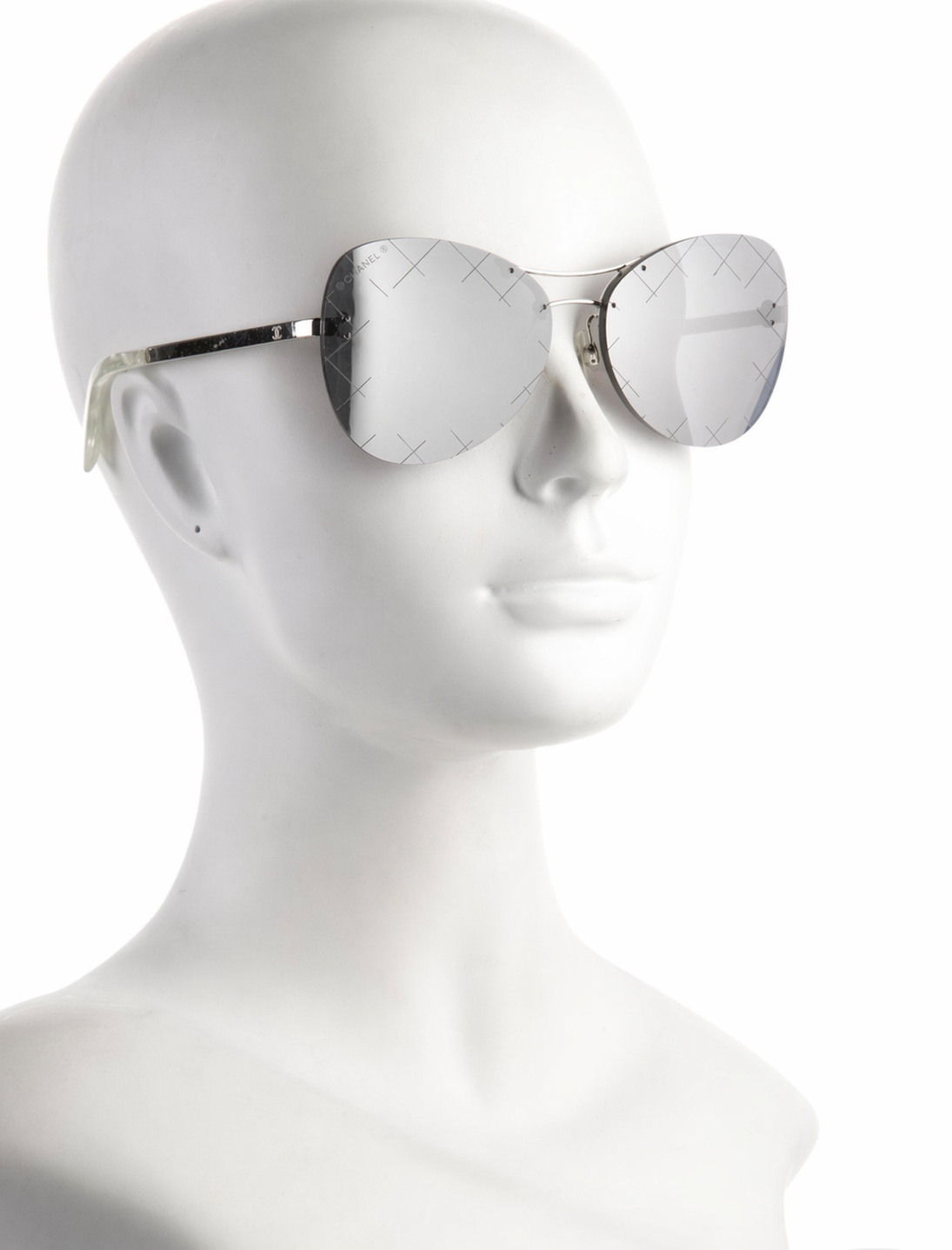 Chanel Silver/Black 4218 Mirror Quilted Rimless Aviator Pilot Sunglasses ladies