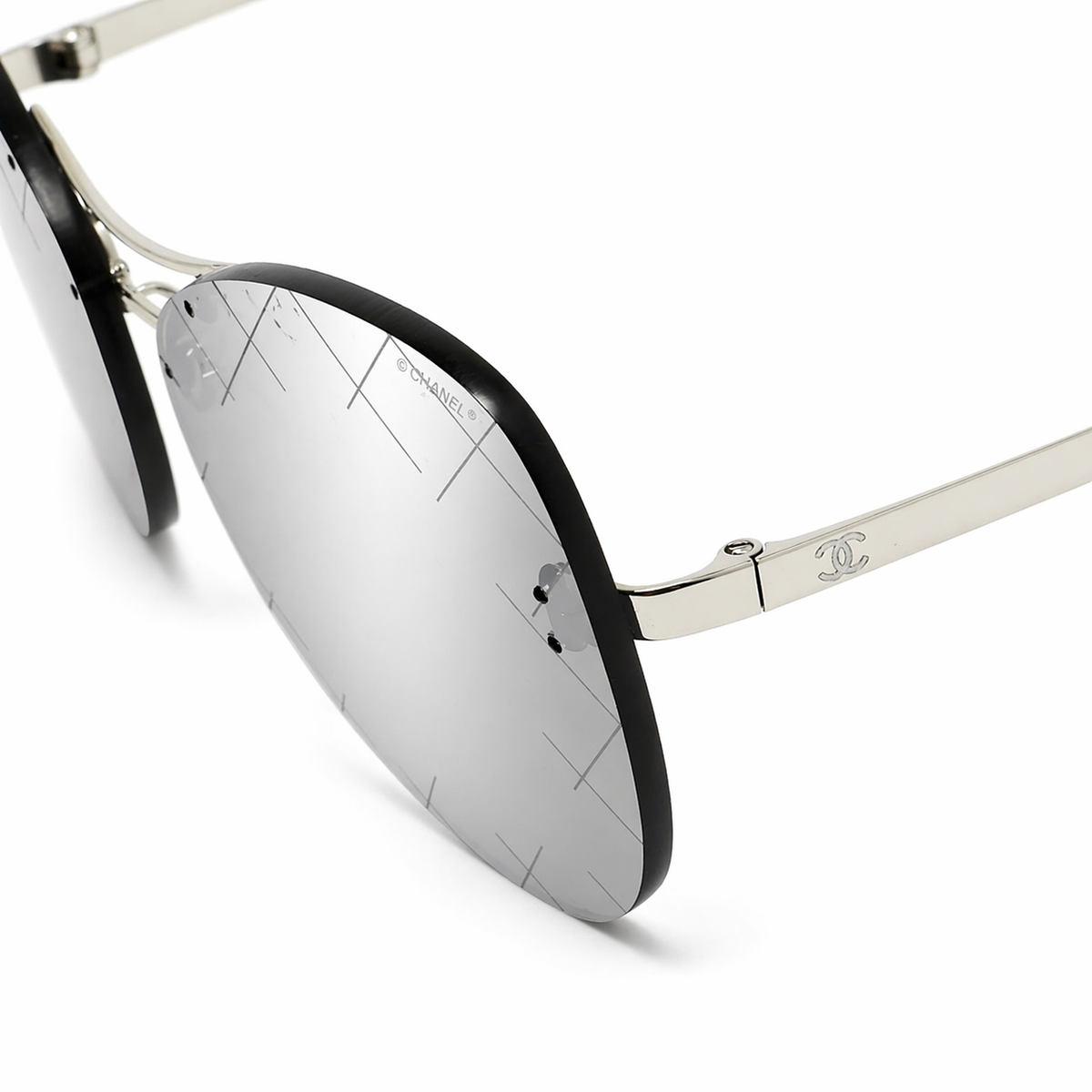 Chanel Silver/Black 4218 Mirror Quilted Rimless Aviator Pilot Sunglasses ladies