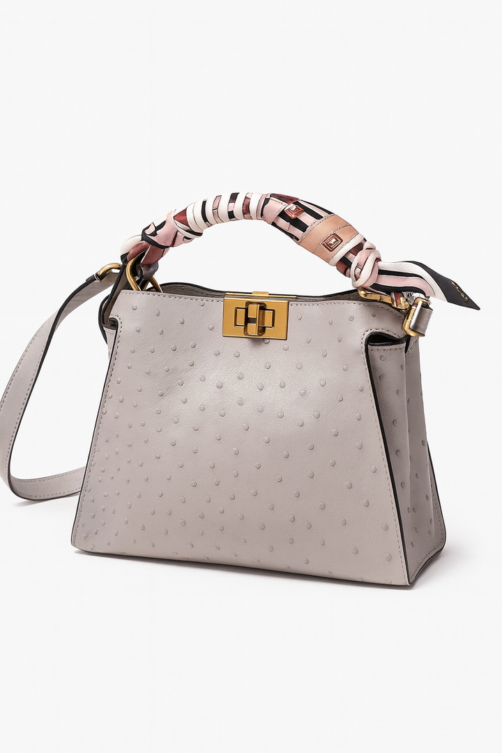 Fendi Small Peekaboo ISeeU Grey Ostrich Silver Hardware Bag Handbag Ladies