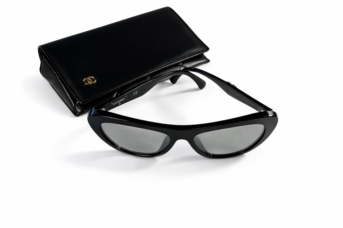 CHANEL Acetate Crystals CC Butterfly Sunglasses 71417A Black LADIES