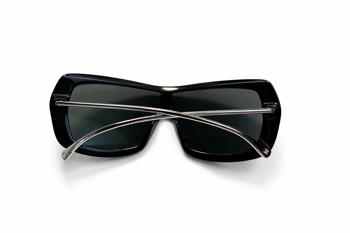Chanel Acetate Silver Metal Shield Sunglasses 71336 Black ladies