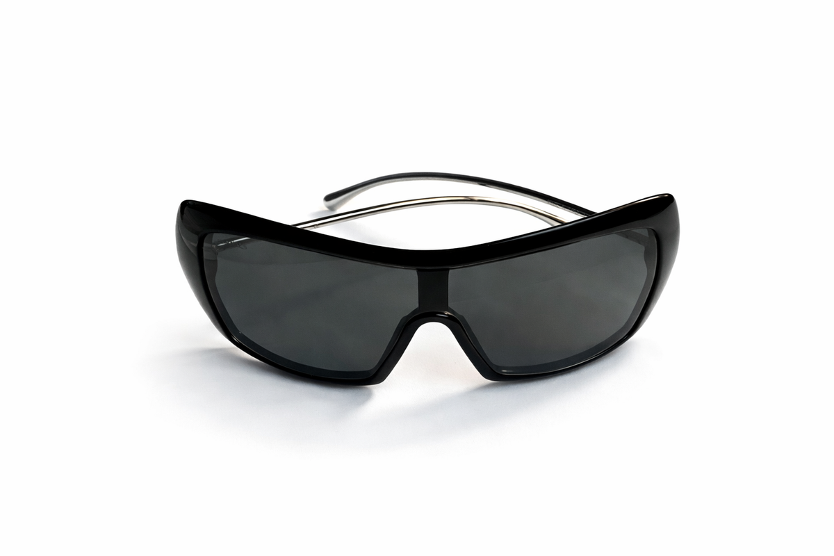Chanel Acetate Silver Metal Shield Sunglasses 71336 Black ladies