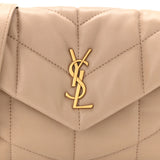 YSL Saint Laurent Lambskin Quilted Small Loulou Puffer Monogram Chain Satchel Beige Ladies