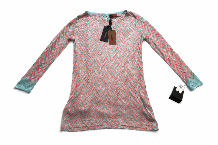 Missoni Mare Pink Turquoise Zig Zag crochet knit tunic Size I 40 UK 8 US 4 ladies
