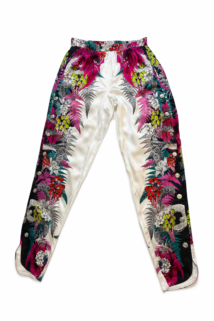 Tropical print silky pants trousers size S small ladies