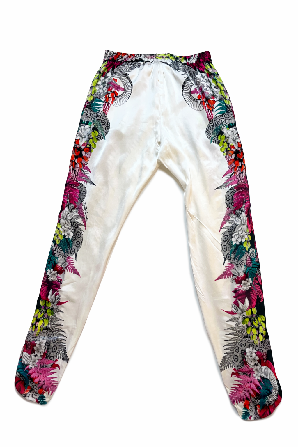 Tropical print silky pants trousers size S small ladies