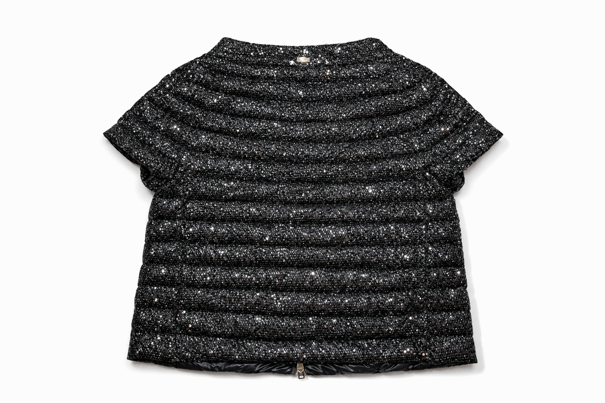 HERNO Sequin Short-Sleeve Down Feather Puffer Jacket Size I 42 ladies