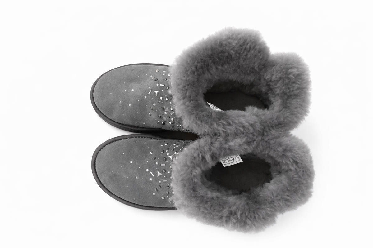 UGG CLASSIC GALAXY BLING MINI CHARCOAL SHEARLING LINE BOOTS US 6 UK 4 EU 37 ladies