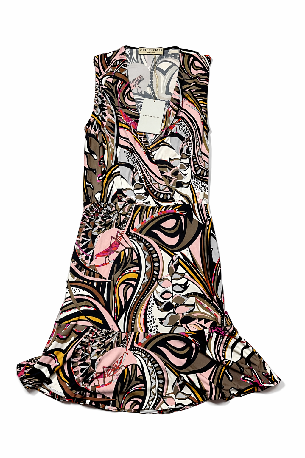 Emilio Pucci White Brown Red Pink Grasshopper Print A-Line Mini Dress Size I 40 ladies