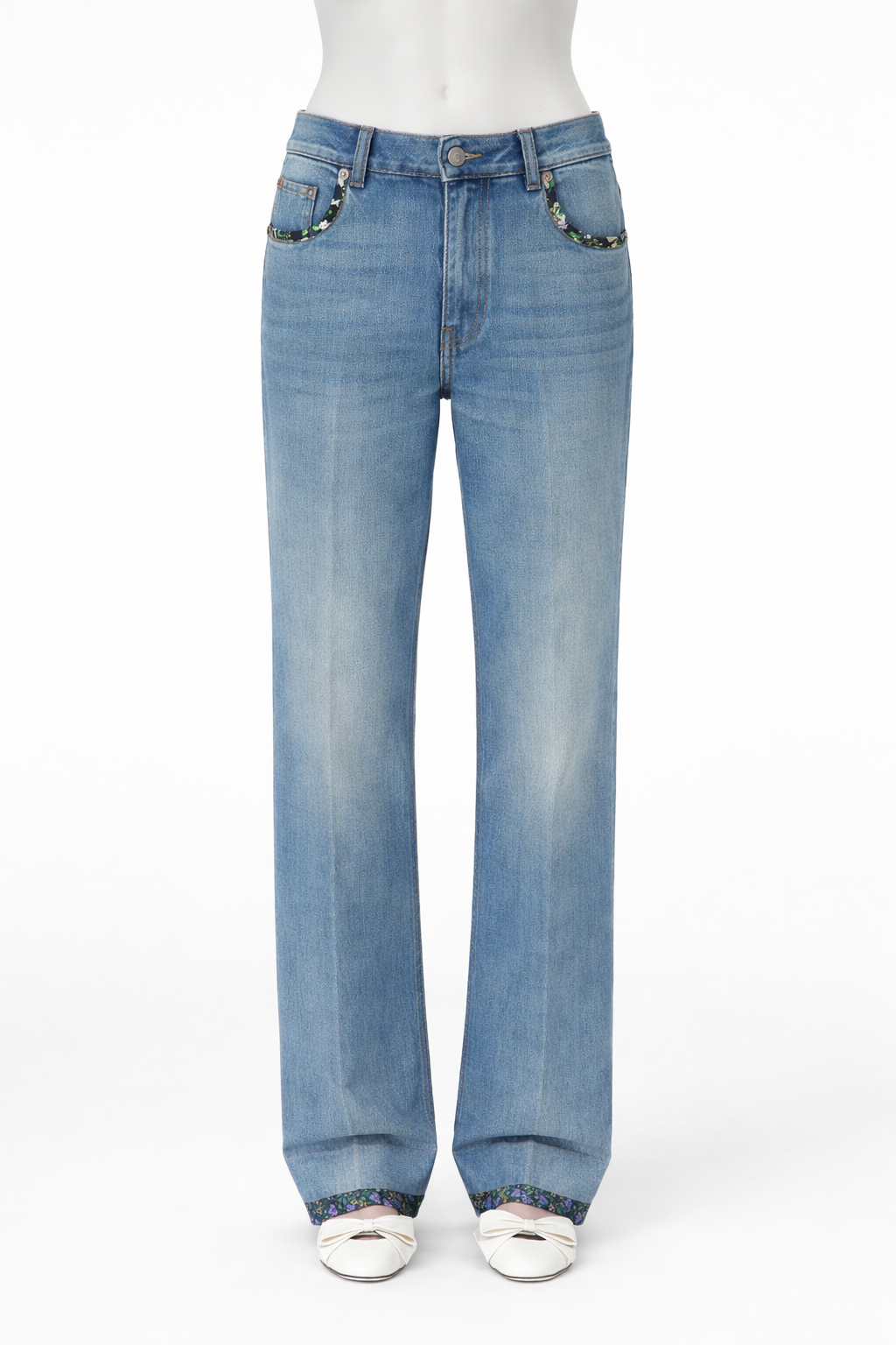 Valentino 2025 Logo Patch Floral-Trim Denim Jeans Size 27 ladies
