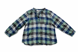 BONPOINT BOYS COLLARLESS COTTON CHECK SHIRT SIZE 4 YEARS CHILDREN