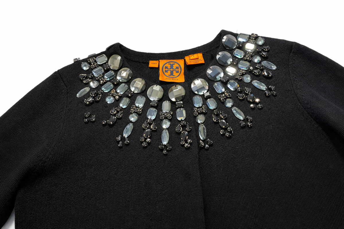Tory Burch navy merino wool knit cardigan size S small ladies