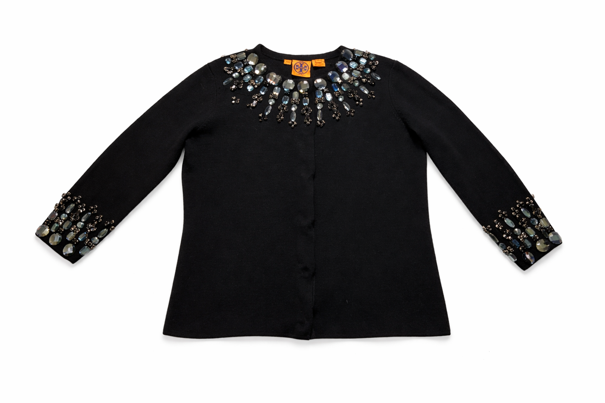 Tory Burch navy merino wool knit cardigan size S small ladies