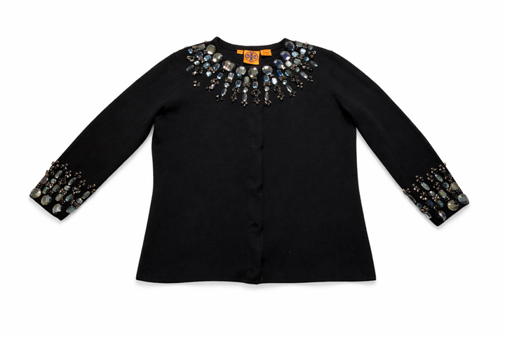 Tory Burch navy merino wool knit cardigan size S small ladies