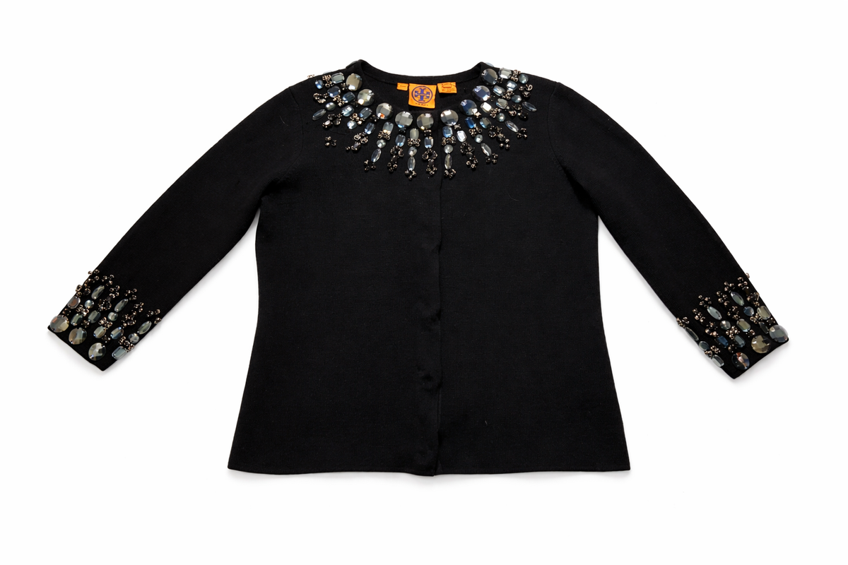 Tory Burch navy merino wool knit cardigan size S small ladies